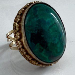 Green Stone Silver-Tone Statement Ring